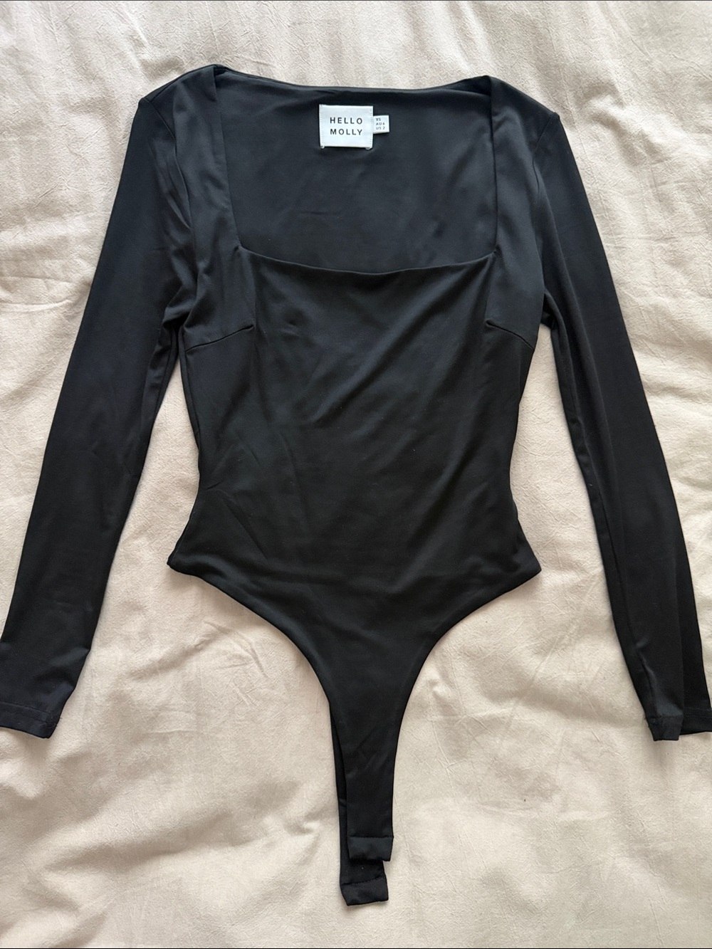 Hello Molly Black Long-Sleeve Square-Neck Bodysuit